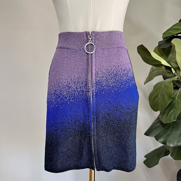 maje Miniskirt Purple Blue Ombré Going Out Metallic Shimmer Sparkle Zip Up Party - Picture 1 of 7